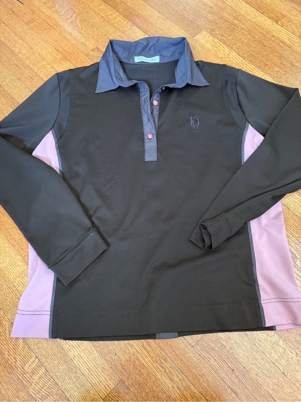 Vintage Y2K Christian Dior Women’s Long Sleeve Polo Button Up Shirt Pink Gray